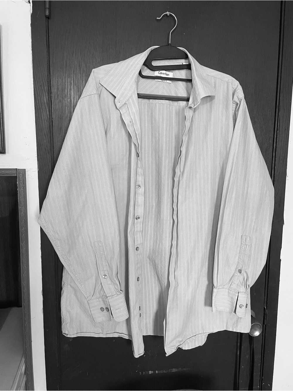 Calvin Klein Striped Button-Up Dress Shirt - Light Stripe L